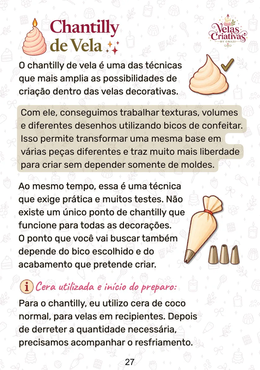 Página real do manual sobre chantilly de vela