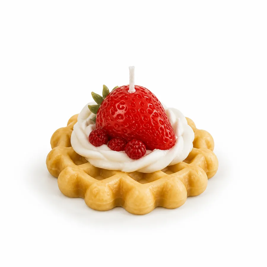 Vela waffle redondo com decoração de confeitaria